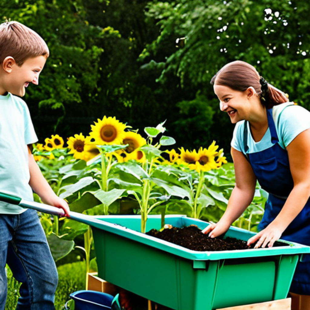 Family Gardening**

"A family, including young children, are tending a vibrant vegetable garden in their backyard, fully clothed in gardening attire, with sunflowers in the background. The scene exudes happiness and collaboration. The compost bin is visible. Safe for work, appropriate content, professional photography, modest clothing, perfect anatomy, natural proportions, family-friendly, high quality, environmental awareness."

**