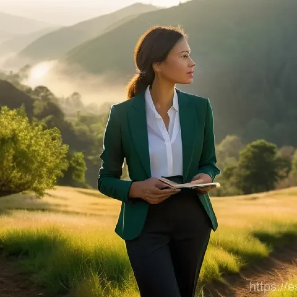 생태적 감수성을 높이기 위한 리더십 교육 - **Prompt 1: The Eco-Conscious Leader in Contemplation**
    "A diverse female leader, mid-30s, stand...