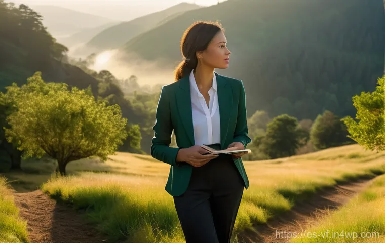 생태적 감수성을 높이기 위한 리더십 교육 - **Prompt 1: The Eco-Conscious Leader in Contemplation**
    "A diverse female leader, mid-30s, stand...