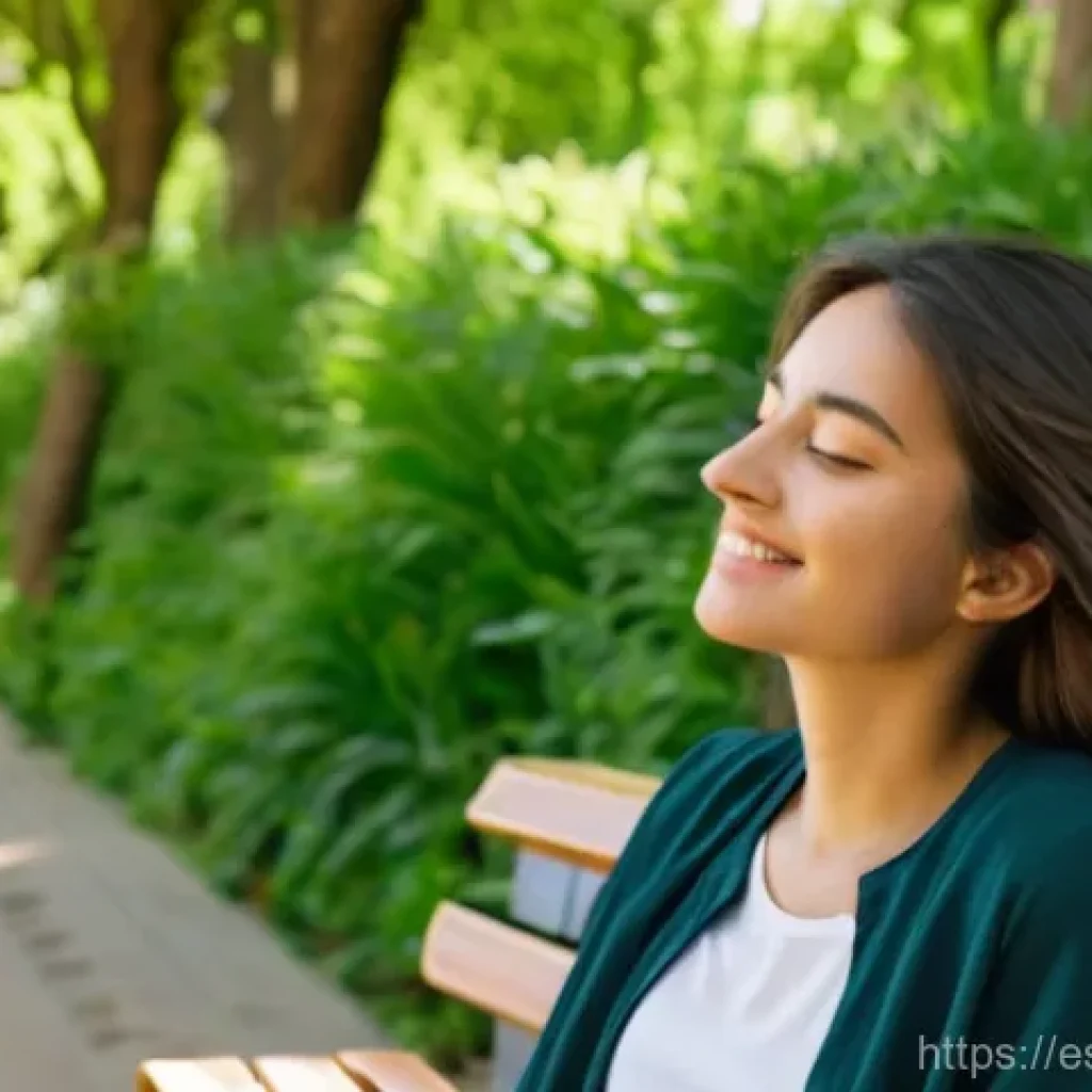 자연과의 연결을 위한 생태적 감수성 방법 - A serene image of a young woman (approximately 18-25 years old), dressed in comfortable, modest casu...