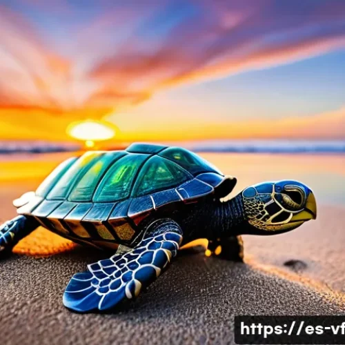 생태적 감수성을 높이기 위한 예술적 표현 - **Prompt 1: Ocean's Echo - Recycled Turtle Sculpture at Sunset**
    A hyperrealistic photograph of ...