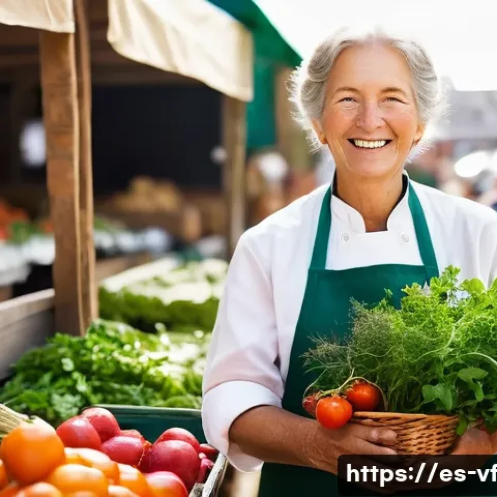 생태적 감수성을 기르는 요리 수업 아이디어 - **Vibrant Local Farmers' Market Scene:**
    An atmospheric, brightly lit photograph of a bustling f...