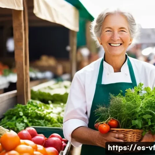 생태적 감수성을 기르는 요리 수업 아이디어 - **Vibrant Local Farmers' Market Scene:**
    An atmospheric, brightly lit photograph of a bustling f...