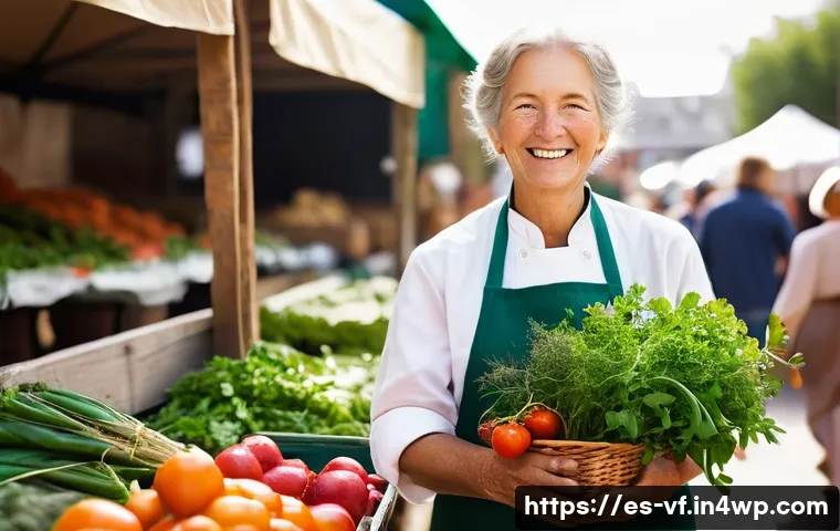 생태적 감수성을 기르는 요리 수업 아이디어 - **Vibrant Local Farmers' Market Scene:**
    An atmospheric, brightly lit photograph of a bustling f...